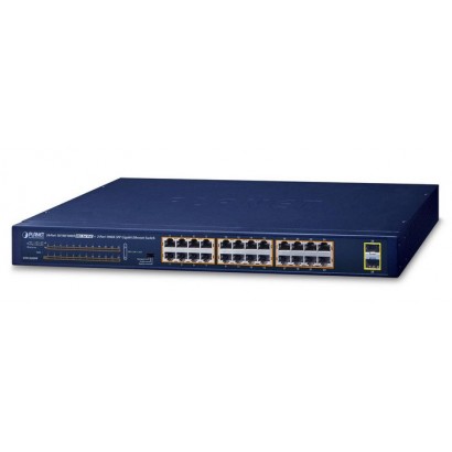 GSW-2620HP Planet 24 Port 10/100/1000T 802.3at PoE, 2 Port 1000X SFP, 52 Gbps, 38.6 Mpps, 2.85 kg...