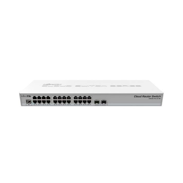CRS326-24G-2S+RM MikroTik 24x 10/100/1000 RJ-45, 2x SFP+, 800 MHz, 512 MB, 440 x 144 x 44 mm, RouterOS/SwOS 30018, 767707 Grey