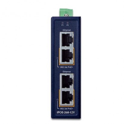 IPOE-260-12V IPOE-260-12V Planet Industrial 2-port 10/100/1000T 802.3at PoE+ Injector Hub w/ 12V Booster FCC Part 15 Class A, CE