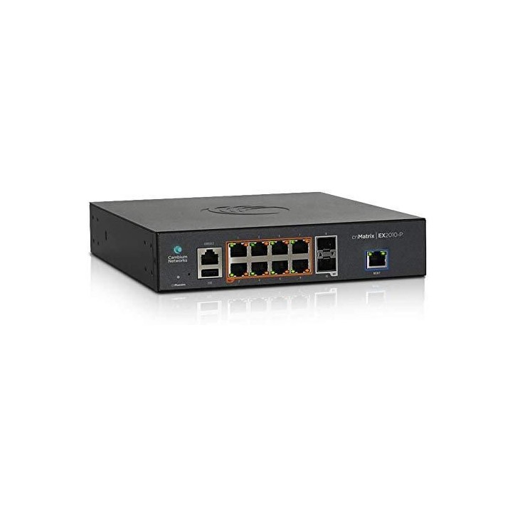 MX-EX2010PXA-E Cambium Networks cnMatrix EX2010-P, Intelligent Ethernet PoE Switch, 8 1G and 2 SFP fiber ports - EU pwr cord MX-
