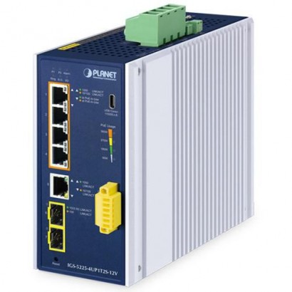 IGS-5225-4UP1T2S-12V Planet Industrial L2+ 4-Port 10/100/1000T 802.3bt PoE + 1-Port 10/100/1000T + 2-Port 1G/2.5G SFP Managed Et
