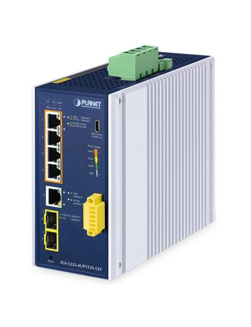 IGS-5225-4UP1T2S-12V Planet Industrial L2+ 4-Port 10/100/1000T 802.3bt PoE + 1-Port 10/100/1000T + 2-Port 1G/2.5G SFP Managed Et