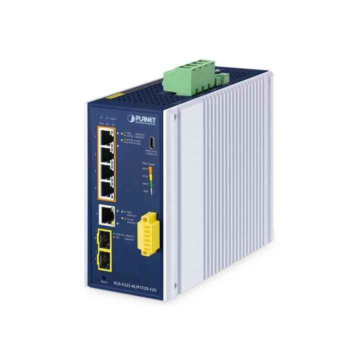 IGS-5225-4UP1T2S-12V Planet Industrial L2+ 4-Port 10/100/1000T 802.3bt PoE + 1-Port 10/100/1000T + 2-Port 1G/2.5G SFP Managed Et
