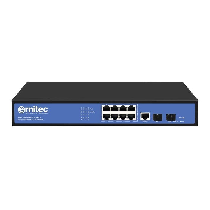 ELECTRA-M08-1GB-150W Ernitec Managed Layer 2+ Switch, 8 Gigabit ports, 2 Gigabit SFP ports, 1 x Console port