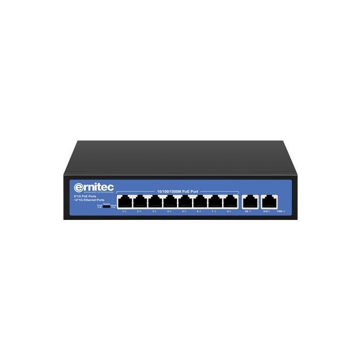 ELECTRA-U08-1GB-110W Ernitec Unmanaged Intelligent 8 PoE Gigabit RJ45 ports, 2 Gigabit RJ45 ports