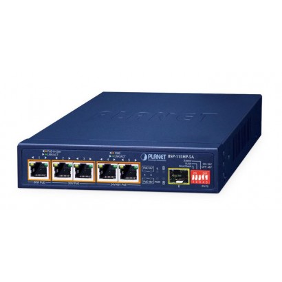 BSP-115HP-5A BSP-115HP-5A Planet 5-Port Hybrid PoE Solar PoE Switch with 1-Port 1000X SFP FCC Part 15 Class A, CE Features DSE