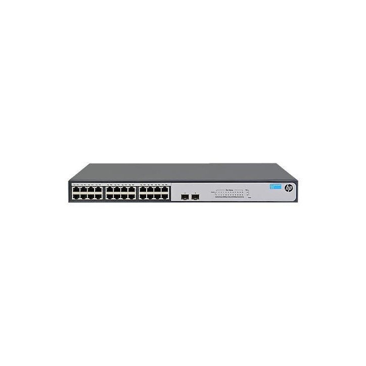 JH017A-RFB Hewlett Packard Enterprise 24x 10/100/1000 ports, 2x SFP 100/1000, 52 Gbps, 38.7 mpps, 2.2kg, Grey 16 µs