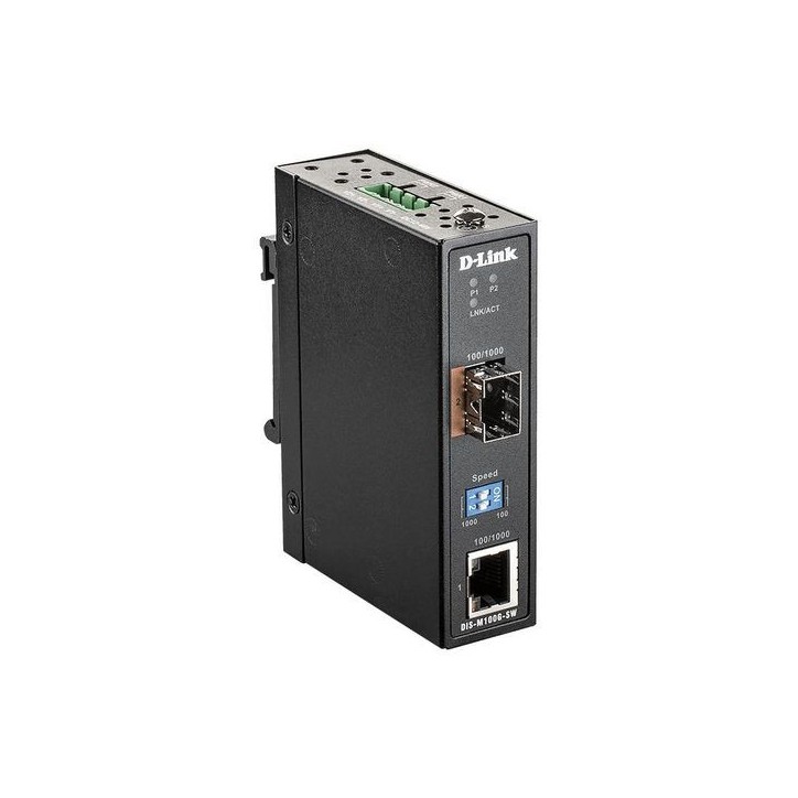 DIS-M100G-SW D-Link 10/100/1000 Mbps to SFP Industrial Media, 4 Gbps, IEEE 802.3, Auto-MDI/MDIX CE, FCC