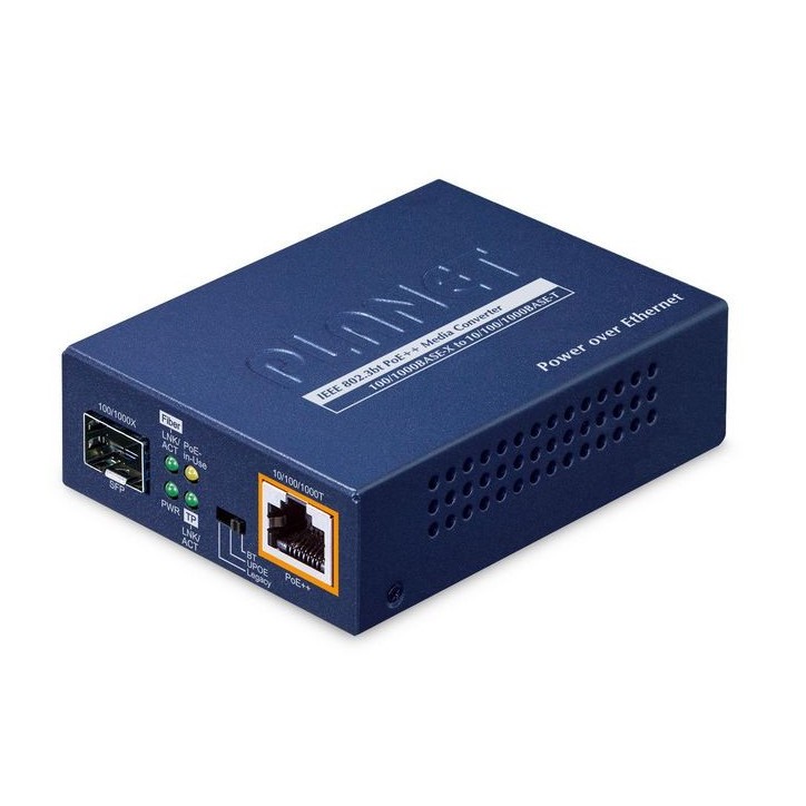 GUP-805A-95W Planet 100/1000BASE-X SFP to 10/100/1000BASE-T 802.3bt PoE++ Media Converter (95 Watts) FCC Part 15 Class A, CE