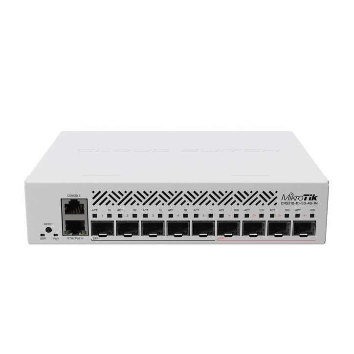 CRS310-1G-5S-4S+IN MikroTik 1x 1G Ethernet, 5x SFP, 4x SFP+, RouterOS CE, EAC, ROHS CRS310-1G-5S-4S+IN MikroTik 1x 1G Ethernet, 5x SFP, 4x SFP+, RouterOS CE, EAC, ROHS