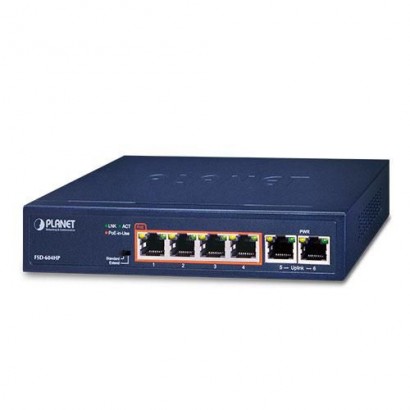 FSD-604HP-SD FSD-604HP-SD Planet 4-Port 10/100TX 802.3af/at PoE + 2-Port 10/100TX Desktop Switch (60 Watts) FSD-604HP CE, FCC
