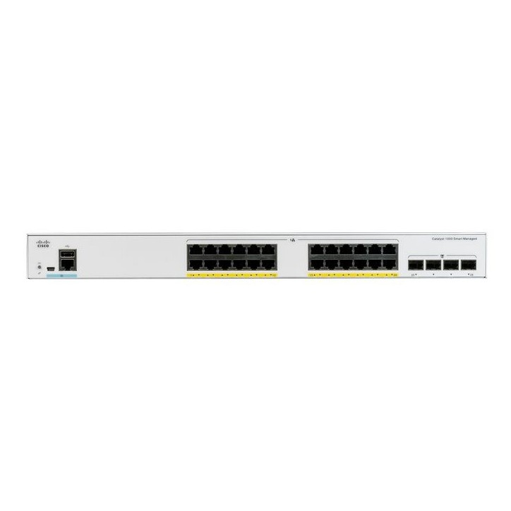 C1000-24P-4G-L Cisco Managed L2, 24 x 10/100/1000 Ethernet PoE+ ports and 195W PoE budget, 4 x 1G SFP uplinks, ARM7 800 MHz, 56 