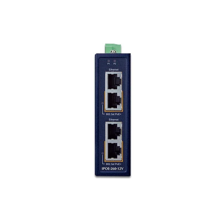 IPOE-260 Planet Industrial 2-port 10/100/1000T 802.3at PoE+ Injector Hub FCC Part 15 Class A, CE