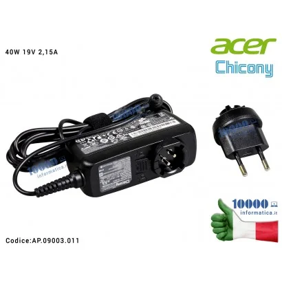 AP.0180P.A03 Alimentatore ACER 40W 19V 2,15A [5,5x1,7mm] Tablet Iconia A500 A501 A100 A200 A210 A211 W3-810 SW5-011