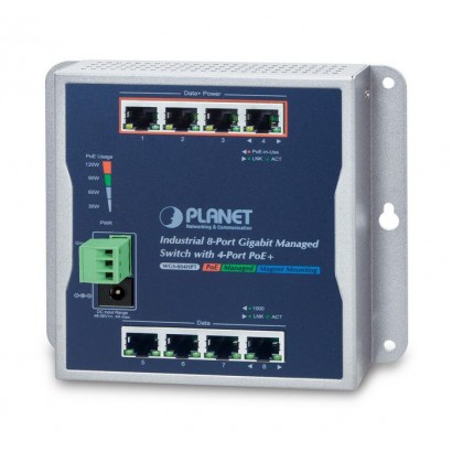 WGS-804HPT WGS-804HPT Planet 8x 10/100/1000BASE-T RJ-45, PoE, 16 Gbit/s, 11.9 Mpps, 148 x 25 x 134 mm, 625 g FCC 15 A, CE, IE...