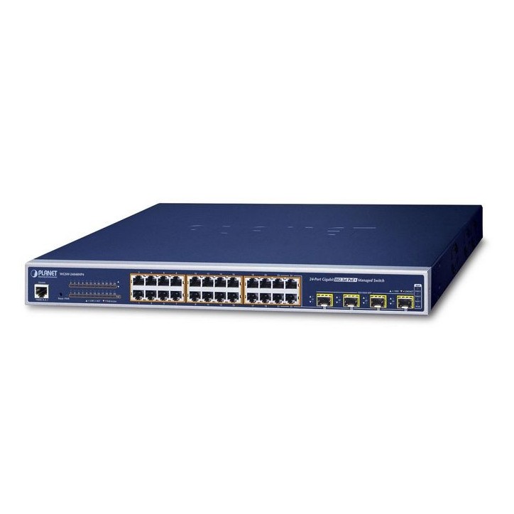 WGSW-24040HP4 Planet 24x 10/100/1000Base-T RJ-45, 4 10/100/1000Mbps SFP/Mini-GBIC, RS-232, 48Gbps, 35.7Mpps, PoE, VLAN, QoS, SNM