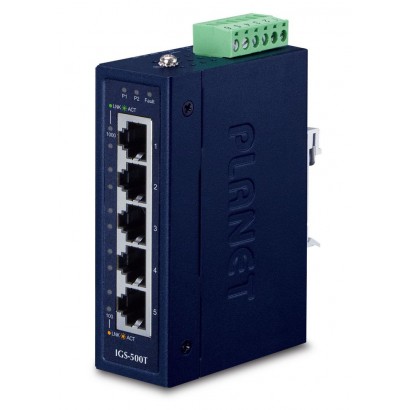 IGS-500T IGS-500T Planet Compact Industrial 5-Port 10/100/1000T Gigabit Ethernet Switch FCC Part 15 Class A, CE/IEC 60068-2-2...