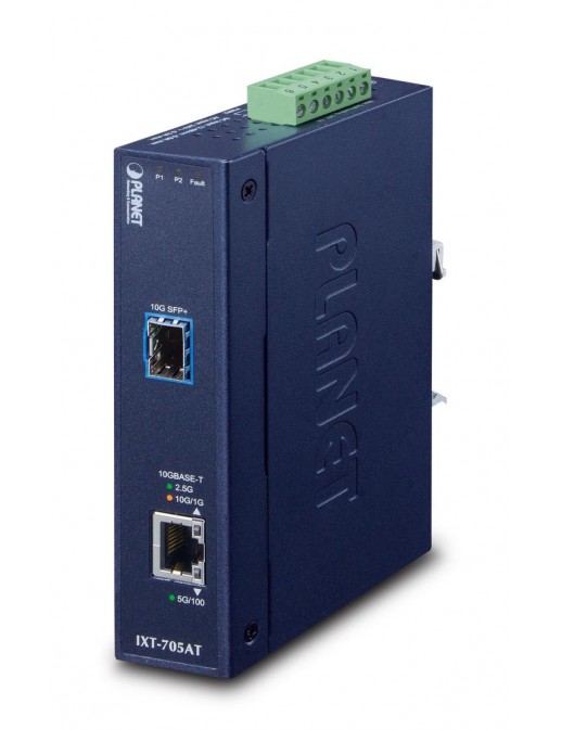 IXT-705AT IXT-705AT Planet Industrial 10G/5G/2.5G/1G/100M Copper to 10GBASE-X SFP+ Media Converter FCC Part 15 Class A, CE