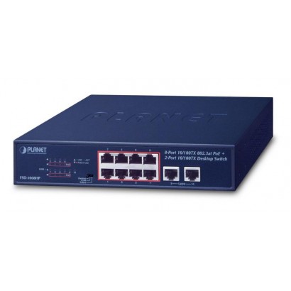 FSD-1008HP FSD-1008HP Planet 8-Port 10/100TX 802.3at PoE + 2-Port 10/100TX Desktop Switch (120 watts) CE, FCC Features DSE