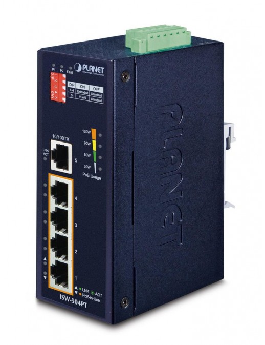 ISW-504PT Planet Industrial 5-Port 10/100TX Ethernet Switch with 4-Port 802.3at PoE+ FCC, CE