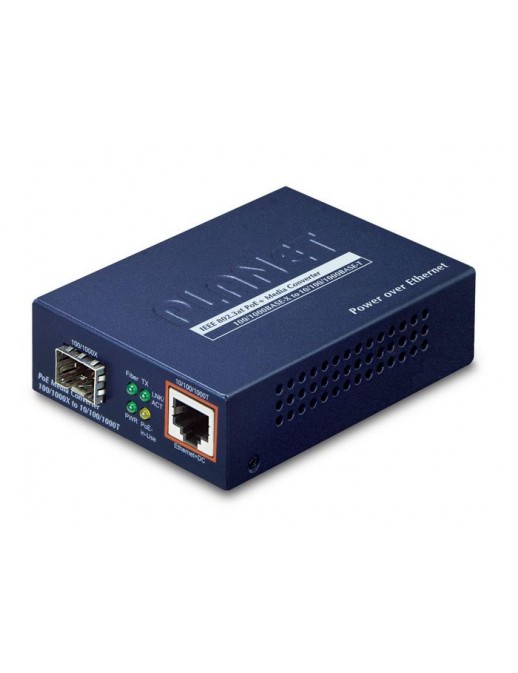 GTP-805A Planet 100/1000BASE-X to 10/100/1000BASE-T PoE+ Media Converter FCC Part 15 Class A, CE
