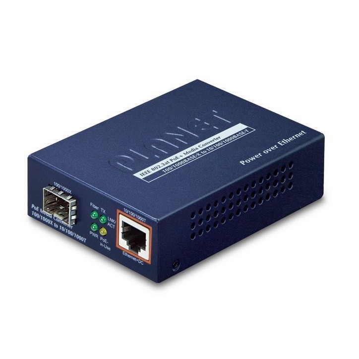 GTP-805A Planet 100/1000BASE-X to 10/100/1000BASE-T PoE+ Media Converter FCC Part 15 Class A, CE