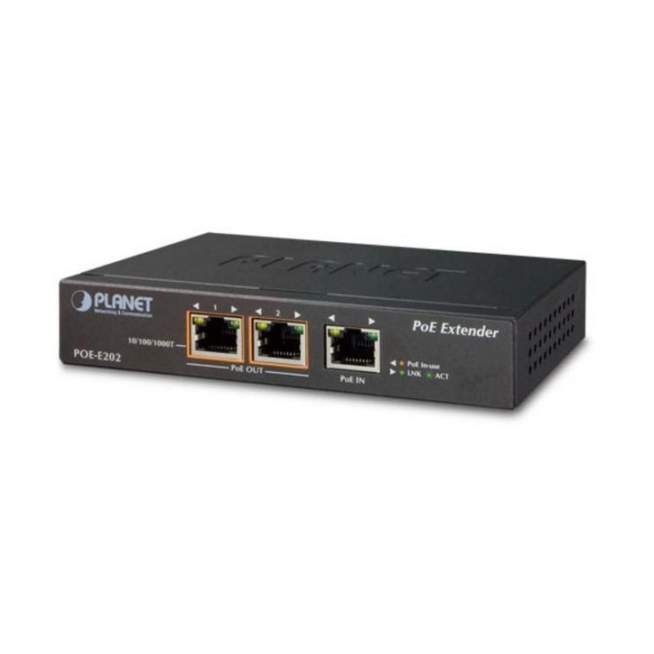POE-E202 Planet 1-Port 802.3at PoE+ to 2-Port 802.3af/at Gigabit PoE Extender FCC Part 15 Class A, CE