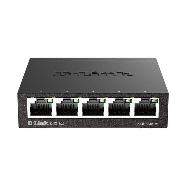 DGS-105/E D-Link DGS-105 - 5-Port 10/100/1000 Gigabit Metal Housing Desktop Switch, Auto MDI/MDIX, Full/half-duplex, Jumbo Frame