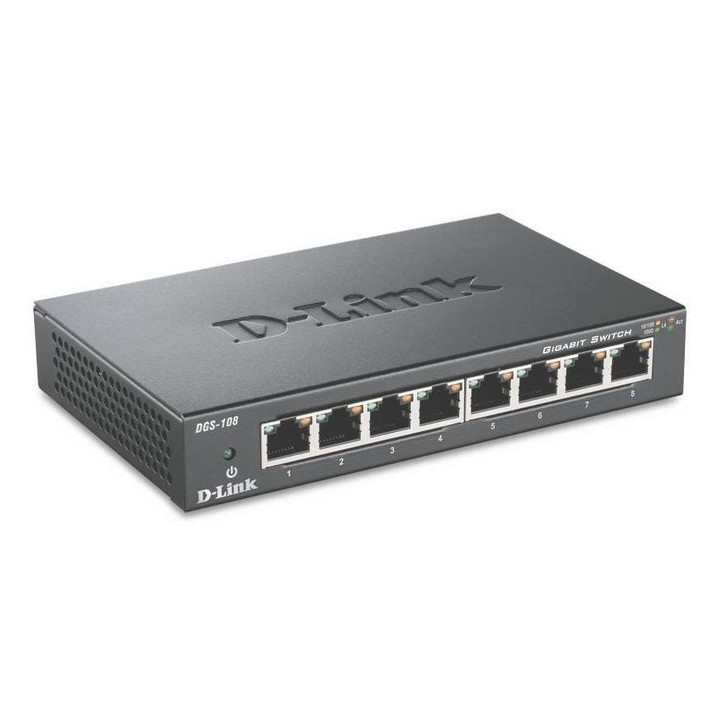 DGS-108/E D-Link DGS-108 - 8-Port 10/100/1000 Gigabit Metal Housing Desktop Switch, Auto MDI/MDIX, Full/half-duplex, Jumbo Frame