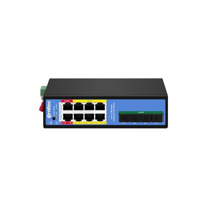 ELECTRA-IM08-1GB Ernitec 8-port PoE 1000Mbps Industrial Managed Switch, 4 *1000Mbps SFP Uplink ports 1 * Console port - up to 24