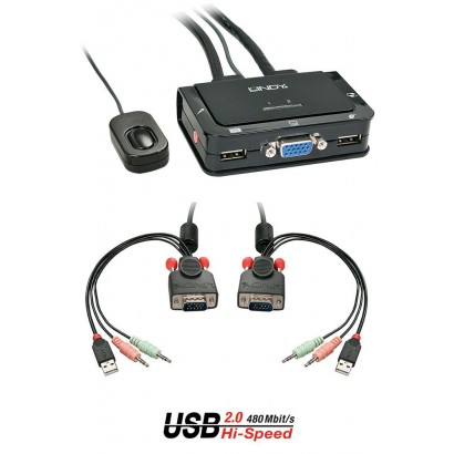 42342 42342 Lindy 2 Port VGA, USB 2.0 & Audio Cable KVM Switch NONE - Only use for non-battery items Features DSE