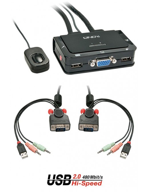 42342 Lindy 2 Port VGA, USB 2.0 & Audio Cable KVM Switch NONE - Only use for non-battery items