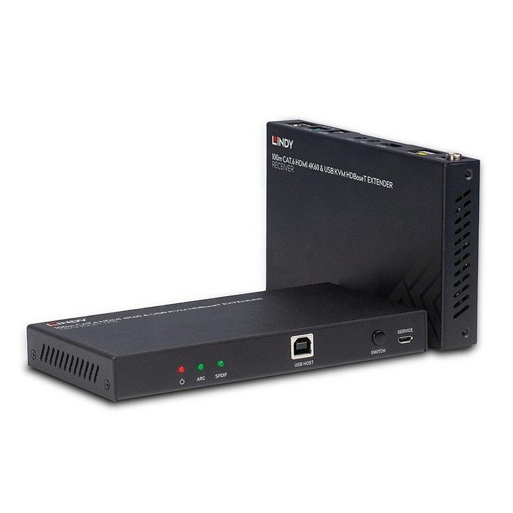 38343 Lindy 100m Cat.6 HDMI 4K60, Audio, IR and RS-232 HDBaseT KVM Extender 876388 Cat6