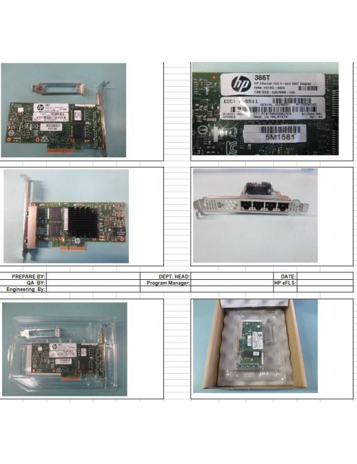 816551-001 Hewlett Packard Enterprise Ethernet 1Gb, 4-port 366T adapter, 4x10/100/1000BASE-T RJ45 ports 811546-B21