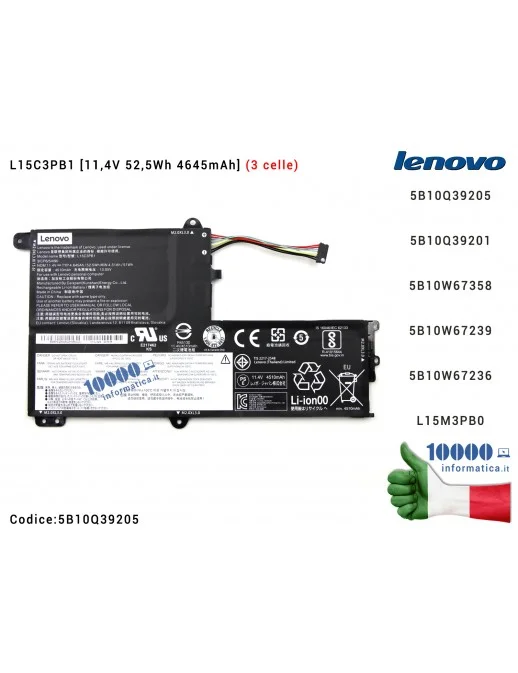 Batteria L15C3PB1 [3 celle] LENOVO IdeaPad 330S-14IKB (81F4) (81F5) (81JM) [11,4V 52,5Wh 4645mAh] 5B10Q39201 5B10W67358 5B10W672