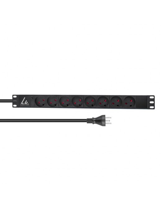 LVR-2MDK-LIC-DK8 LVR-2MDK-LIC-DK8 Lanview 19'' rack mount power strip, 2m, 13A with 8 x danish type K socket Horizontal