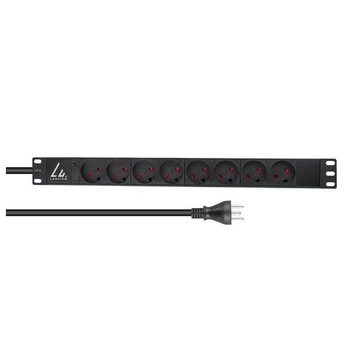 LVR-2MDK-LIC-DK8 Lanview 19'' rack mount power strip, 2m, 13A with 8 x danish type K socket Horizontal