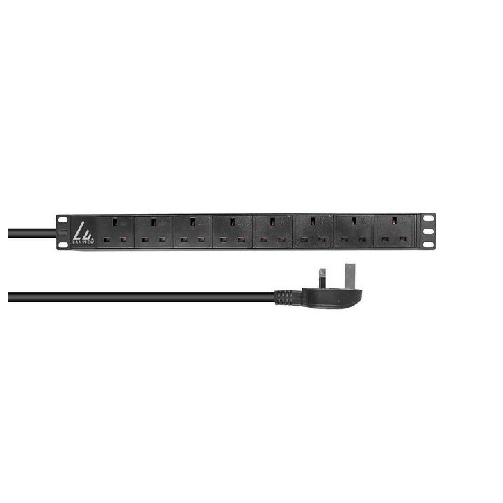 LVR-3MUK-SPD-UK8 Lanview UK Rack mount power strip, 3m, 13A with 8 x UK socketsfits 19 inch racks. Vertical