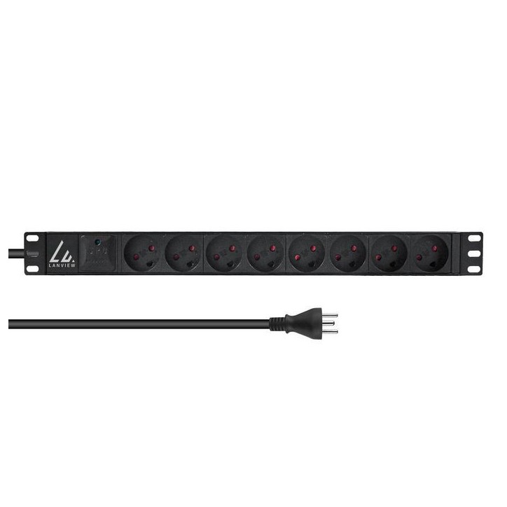 LVR-2MDK-SPD-DK8 Lanview 19'' rack mount power strip 13A with 8 x danish type K socket Horizontal