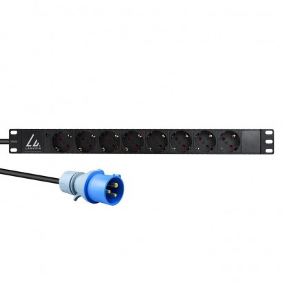 LVR-3MIEC-LIC-SCH8 Lanview 19'' rack mount power strip, 3m, 16A with 8 x Schuko type F socket...