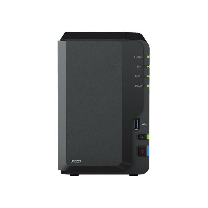 DS223 Synology Realtek RTD1619B, 2 GB DDR4, Drive Bays x 2, RJ-45 1GbE, USB 3.2 Gen 1 x 1, 165 mm x 108 mm x 232.7 mm, 1.28 kg U