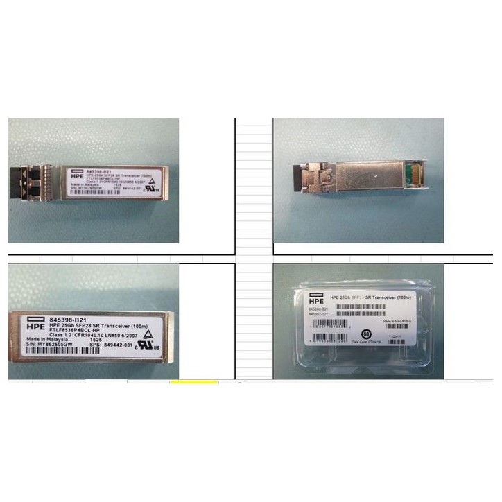 849442-001 HPE Hewlett Packard Enterprise 25Gb SFP28 transceiver module, Short Reach (SR), 850nm wavelength, multi-mode fiber, 1