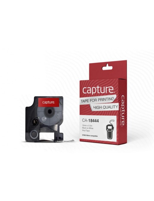 CA-18444 CA-18444 Capture 12mm x 5,5m Black on White Vinyl Tape. Rhino compatible. 18444 DYMO