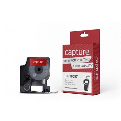 CA-18057 Capture 18057 Rhino compatible 19mm x 1.5m Black on White Heat Shrink Tube Labels 18057