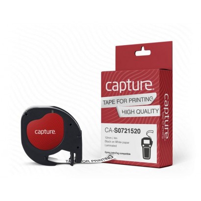 CA-S0721520 CA-S0721520 Capture S0721520 LetraTag compatible 12mm x 4m Black on White Labeltape S0721520 S0883990 DYMO