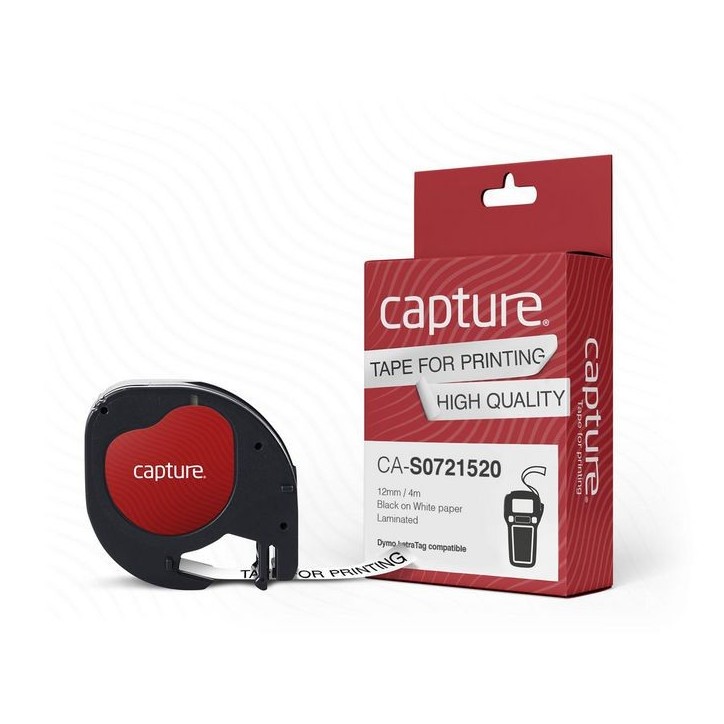 CA-S0721520 Capture S0721520 LetraTag compatible 12mm x 4m Black on White Labeltape S0721520 S0883990 DYMO