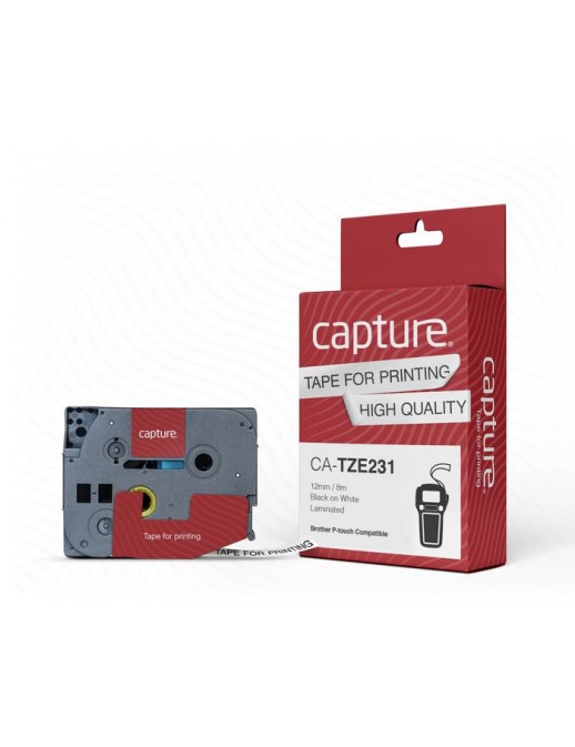 CA-TZE231 CA-TZE231 Capture TZE231 P-Touch compatible 12mm x 8m Black on White Tape TZE231 Acrylic