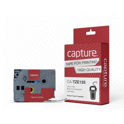 CA-TZE135 CA-TZE135 Capture TZE135 P-Touch compatible 12mm x 8m White on Transparent Tape TZE135 BROTHER Features DSE