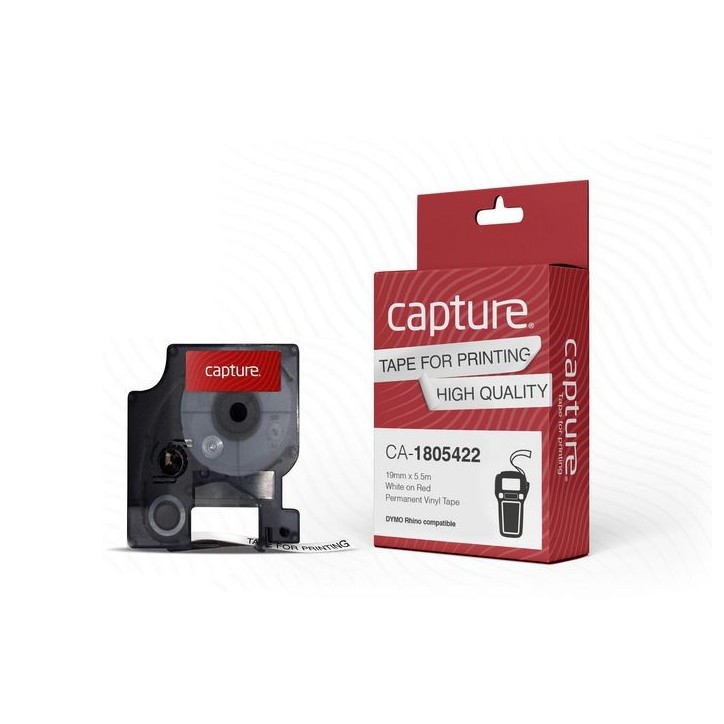 CA-1805422 Capture 1805422 Rhino compatible 19mm x 5.5m White on Red Permanent Vinyl Tape 1805422 DYMO