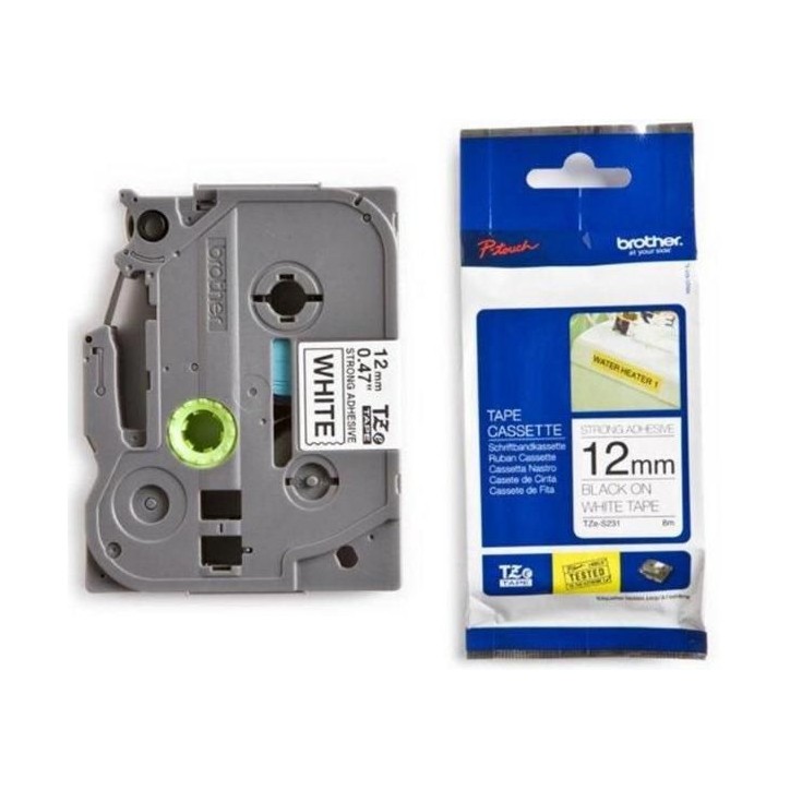 TZ-231 Brother Black on White Gloss Laminated Tape, 12 mm Black TZ-231 Brother Black on White Gloss Laminated Tape, 12 mm Black